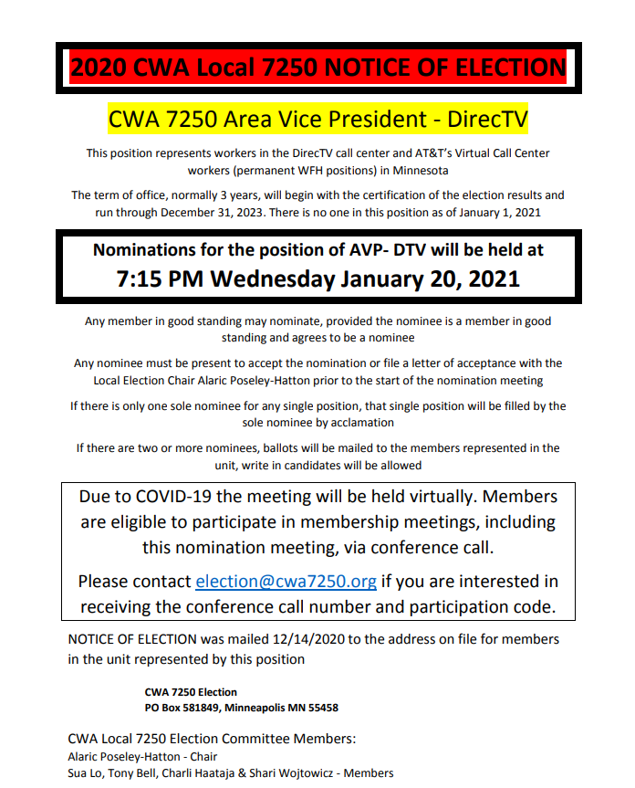 DTV AVP election notice